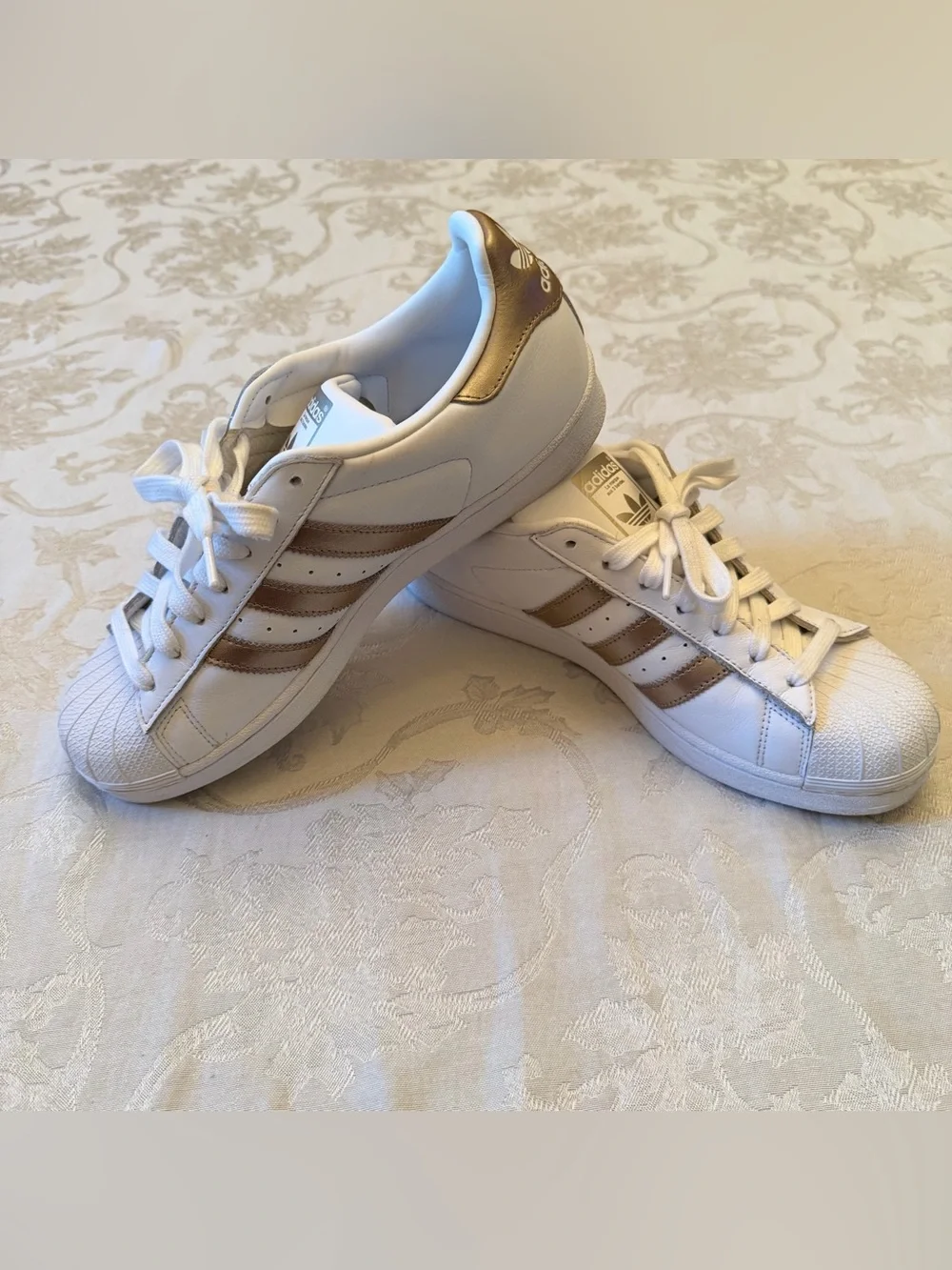 Adidas Women’s Superstar White Gold Metallic Shell-Toe Shoes Retro Size 9 - Picture 7 of 11